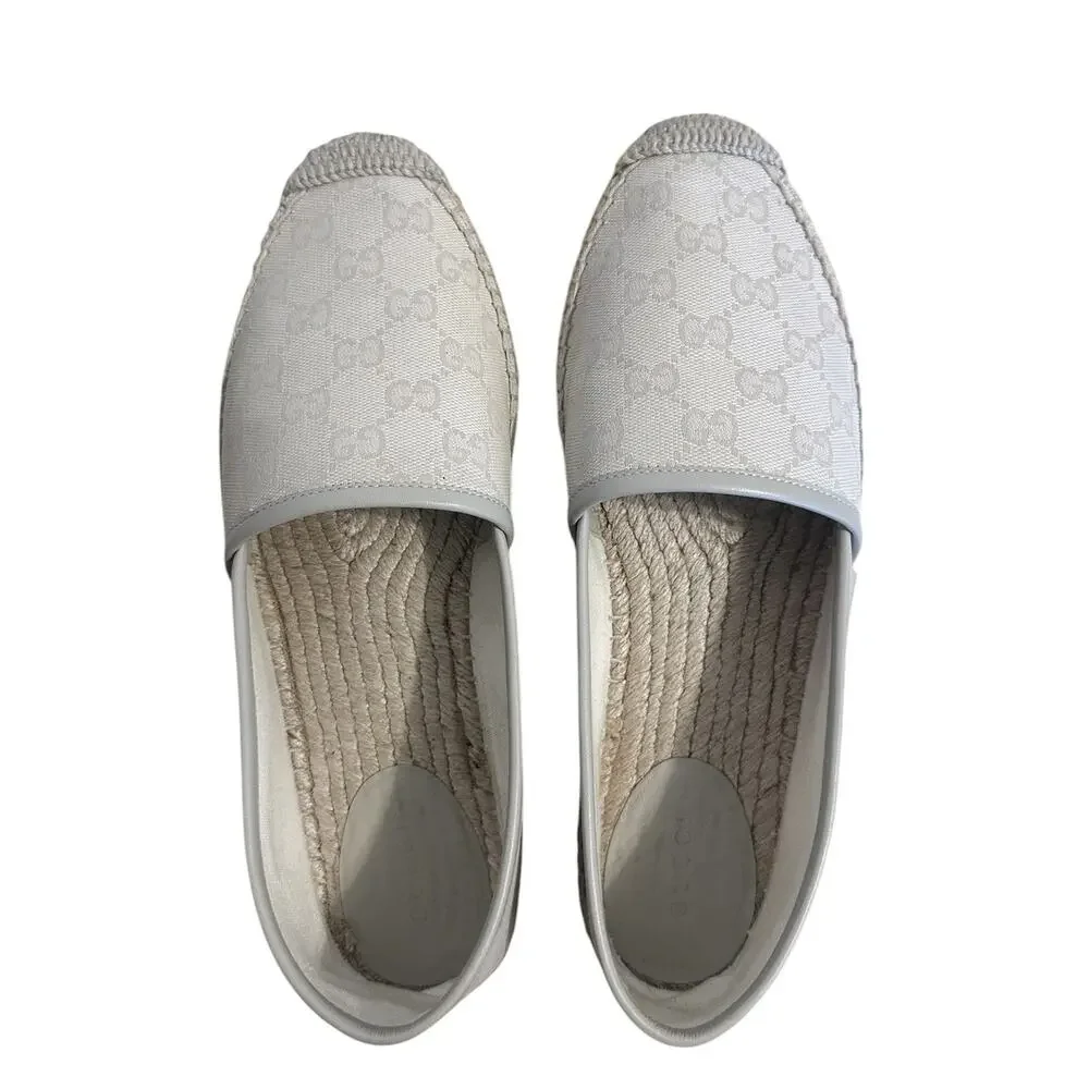 Gucci GG Supreme Cream White Monogram Espadrille Flats 39.5 Logo